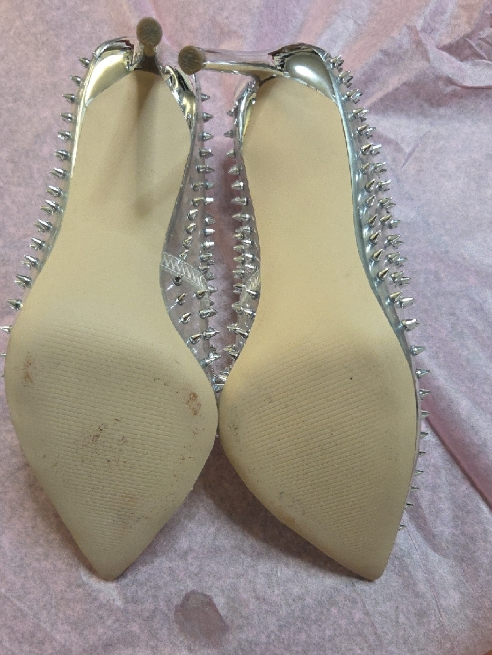 Steve Madden Clear Pointed Pumps with Silver Spikes - Picture 4 of 7
